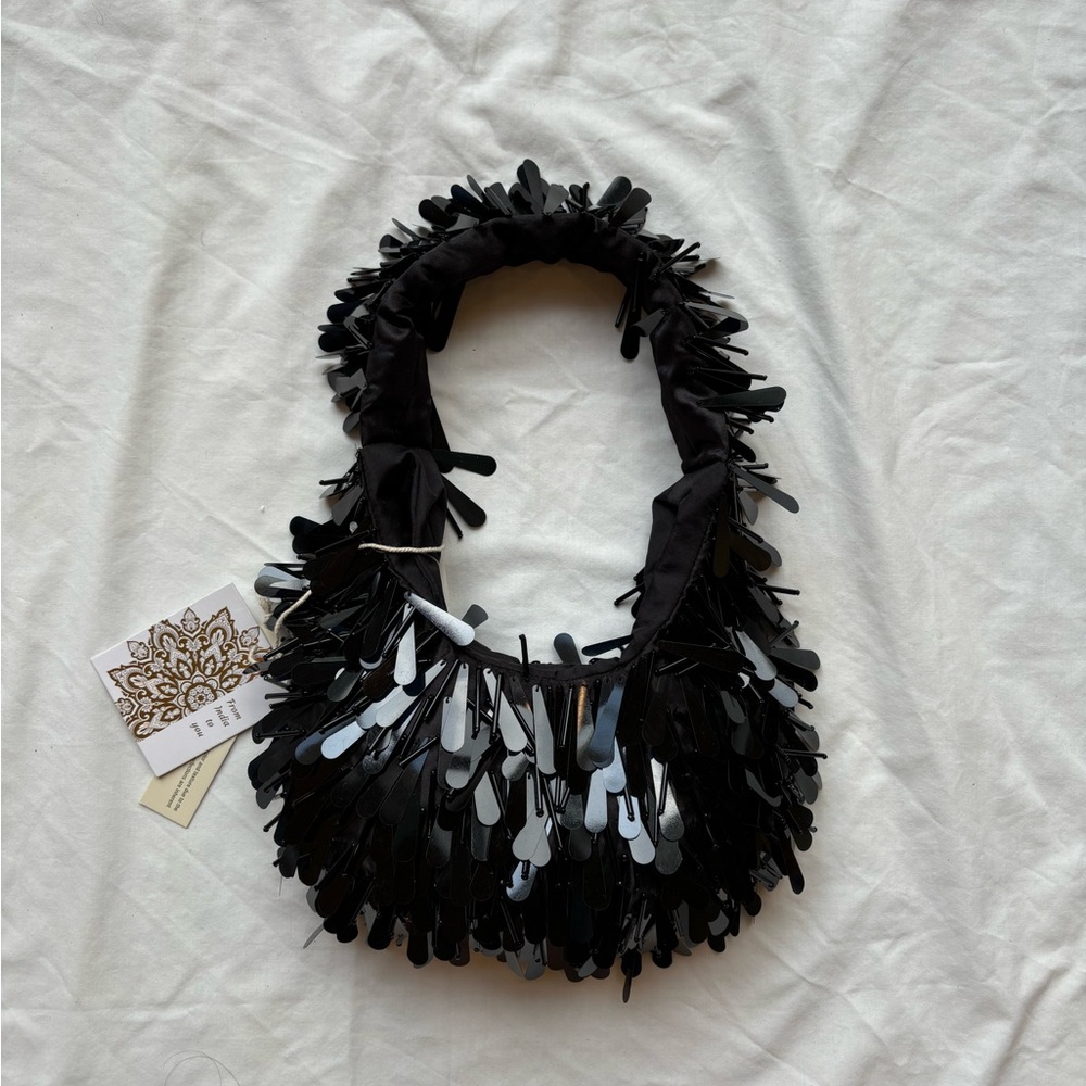 TJ Maxx Marshall's viral black hand beaded sequin shoulder bag bead bag - Picture 3 of 6